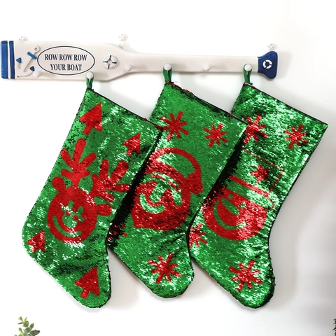 Calza di Natale in Paillettes Rosso Verde Renna Babbo Natale Pupazzo di Neve Modello Ornamento Festivo Decorazioni