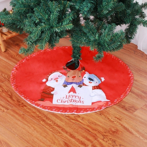 Rote Weihnachtsbaumdecke Polyester Kurzplüsch Weihnachtsmann Rentier Bär Schneeflocke Muster Festliche Feiertag Haus Deko