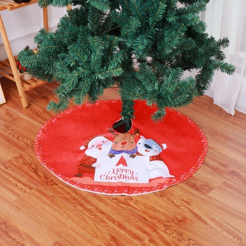 Rote Weihnachtsbaumdecke Polyester Kurzplüsch Weihnachtsmann Rentier Bär Schneeflocke Muster Festliche Feiertag Haus Deko