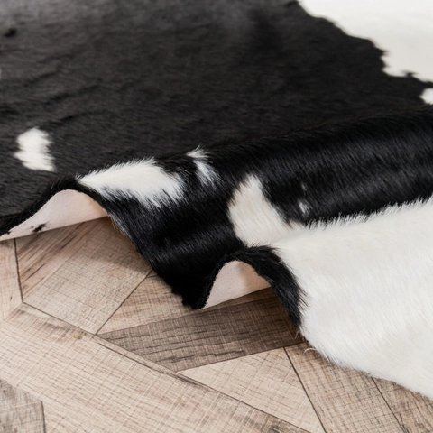 Alfombra Piel Vaca Sintética Forma Irregular Negro Blanco Estampado Vaca Alfombra Felpa Sintética Decoración Salón