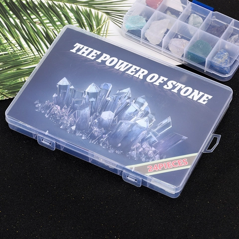 Multicolor Natural Crystal Rough Stone Mineral Specimen Assortment For Kids Science Education Gift Transparent Storage Box Home Decor Ornament