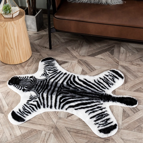 Tappeto Stampa Zebra Sintetico Forma Pelle Animale Irregolare Tappeto Morbido Peluche Decorazione Moderna Soggiorno Camera
