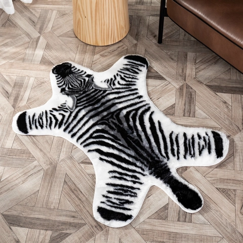 Tappeto Stampa Zebra Sintetico Forma Pelle Animale Irregolare Tappeto Morbido Peluche Decorazione Moderna Soggiorno Camera