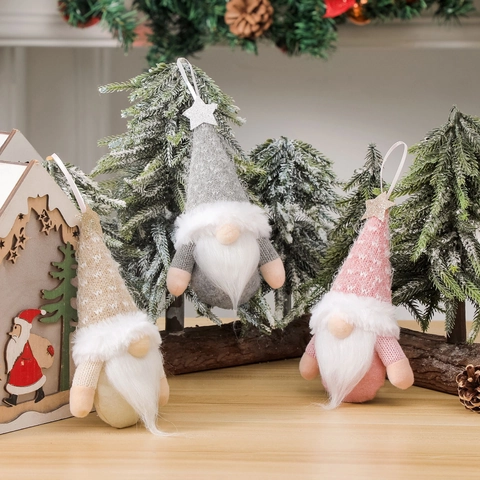 Ciondolo Appeso Gnomo Di Natale Nano Senza Volto In Maglia Con Barba In Pelliccia Sintetica E Stella Luccicante