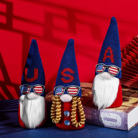 Independence Day Gnome Plush Patriotic Faceless Dwarf Toy With Stars Stripes Sunglasses Red White Blue USA Knitted Table Decoration