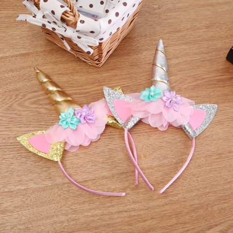 Eenhoorn Feest Haarband Met Glanzende Hoorn Kleurrijke Bloemen En Pailletten Voor Kinderen Verjaardag Cosplay Kostuum