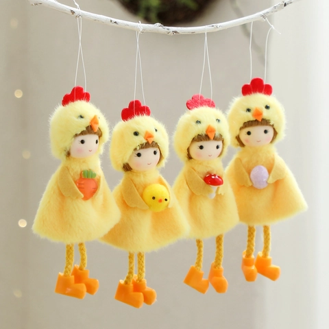 Lindo Adorno Colgante de Peluche de Niña Pollito de Pascua Con Zanahoria Huevo Hongo Para Decoración de Fiesta Hogar