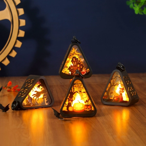 Lanterna LED Halloween Plastica Appesa Portatile Zucca Strega Arredamento Casa Stregata Lampada Atmosfera Festa