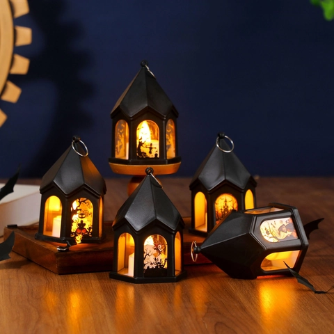 Halloween LED Κάστρο Φανάρι Κρεμαστό Διακοσμητικό Κολοκύθα Μάγισσα Μαύρη Γάτα Φάντασμα Λάμπα για Πάρτι Σπίτι Διακοσμητικό