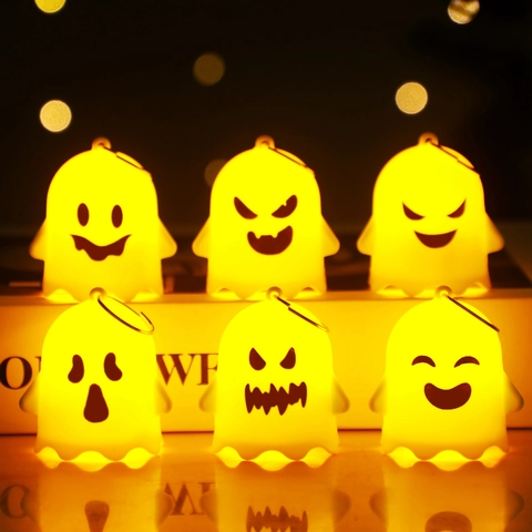 Halloween Ghost LED Lights Hanging Ornaments Plastic Cute Cartoon Expressions Party Props Desktop Decoration