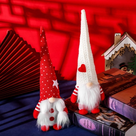 Gnome De Noël En Peluche Poupée Sans Visage Chapeau Tricot Coeur Étoile Décoration De Table Tomte Scandinave