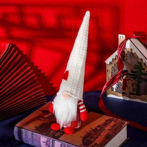 Gnome De Noël En Peluche Poupée Sans Visage Chapeau Tricot Coeur Étoile Décoration De Table Tomte Scandinave