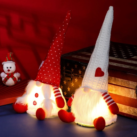 Muñecos Gnomos de Navidad Sin Rostro con Luces LED Gorro de Punto Corazón Estrella Adornos de Gnomo de Peluche