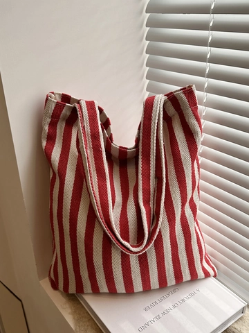 Minimalist Canvas Vertical Stripe Tote Bag Large Capacity Casual Shoulder Bag For Women Everyday Shopping Bag