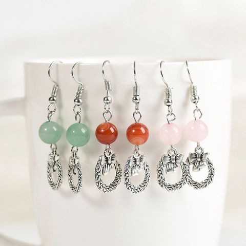 Orecchini Pendenti in Lega Vintage con Perle in Pietra Naturale Albero di Natale Fiocco di Neve Gufo Fantasma Zucca Gioielli Natalizi per Donna