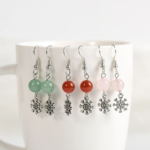 Orecchini Pendenti in Lega Vintage con Perle in Pietra Naturale Albero di Natale Fiocco di Neve Gufo Fantasma Zucca Gioielli Natalizi per Donna