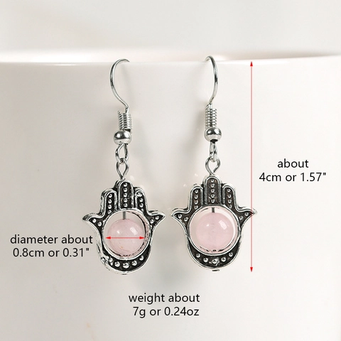 Vintage Hamsa Hand Drop Earrings For Women Bohemian Antique Silver Fatima Hand Natural Stone Crystal Beaded Jewelry Accessory