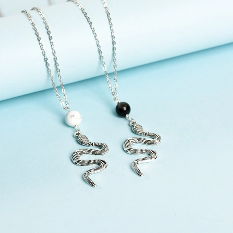 Collana Con Ciondolo Serpente Vintage Perla Tonda Cristallo Naturale Gioielli Gotici Animali Lega Donna Oro Argento