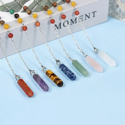 Naturkristall Sechskant Säule Pendel Halskette 7 Chakra Heilsteine Spitze Anhänger Für Meditation Wahrsagung