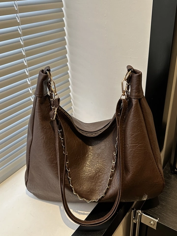 Retro Hobo Handtasche Für Damen Große Kapazität PU Leder Tote Bag Mit Goldener Kette Für Den Täglichen Gebrauch