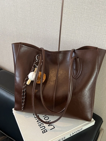 Borsa Tote In Pelle PU Retrò Grande Capacità Borsa A Spalla Da Donna Con Ciondolo Da Baseball Decor