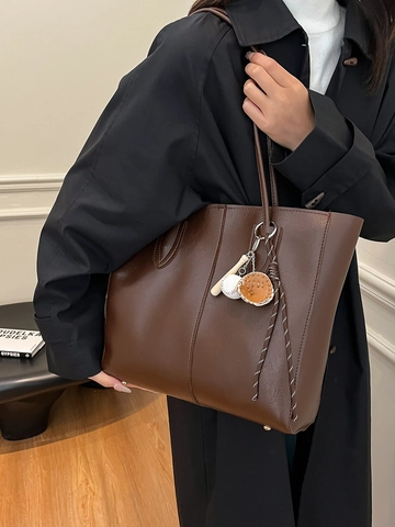 Borsa Tote In Pelle PU Retrò Grande Capacità Borsa A Spalla Da Donna Con Ciondolo Da Baseball Decor