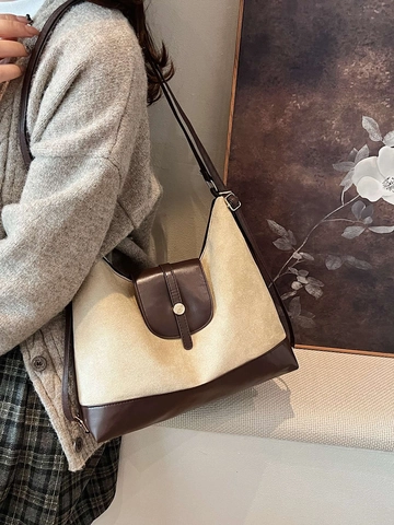 Borsa Tote da Donna Grande Capacità Vintage Pendolare Opaca Scamosciata PU Patchwork Hobo Borsa a Spalla Con Fibbia Magnetica Borsa Moda Autunno Inverno