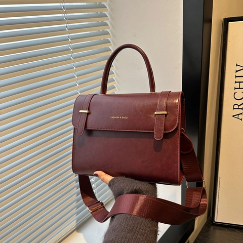 Bolso de Hombro de Cuero PU Vintage de Gran Capacidad para Mujer Bolso de Axila de Moda Color Sólido Elegante Tote con Correa Ancha
