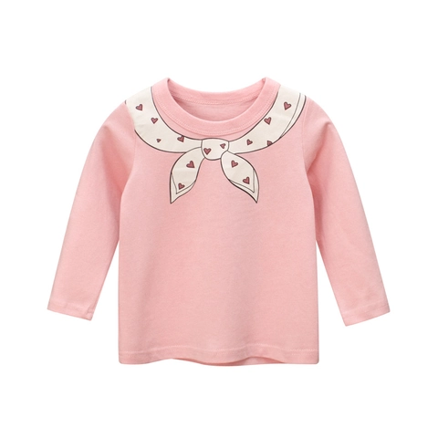 T-shirt À Manches Longues En Coton Pour Filles Imprimé Écharpe Cœur Dessin Animé Pull Décontracté Doux Pour Enfants