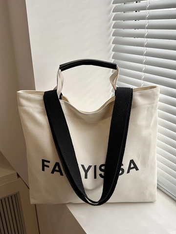 Canvas Tote Bag Large Capacity Letter Print Minimalist Shoulder Handbag Versatile Casual Commute For Women Students