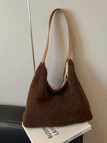Borsa Tote In Peluche Donna Lana Di Agnello Sherpa Pelliccia Sintetica Borsa A Tracolla Casual Autunno Inverno