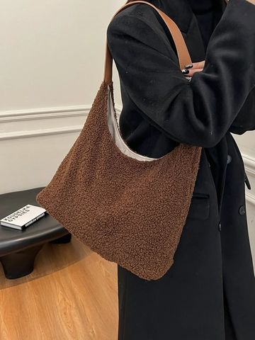 Borsa Tote In Peluche Donna Lana Di Agnello Sherpa Pelliccia Sintetica Borsa A Tracolla Casual Autunno Inverno
