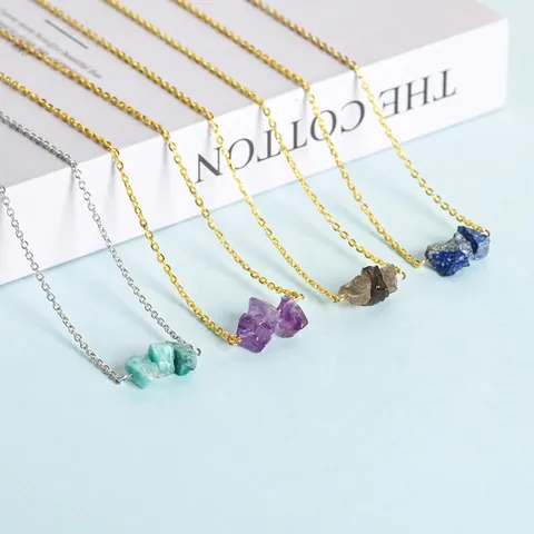 Natural Irregular Crystal Raw Stone Pendant Necklace For Women Gold Silver Alloy Chain Bohemian Healing Stone Jewelry Gift