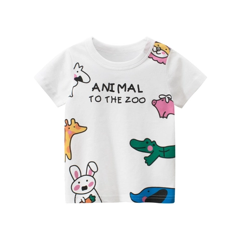 Meisjes T-Shirt Met Korte Mouwen Katoen Cartoon Dierenprint Ademend Ronde Hals Casual Zomertop Voor Kinderen