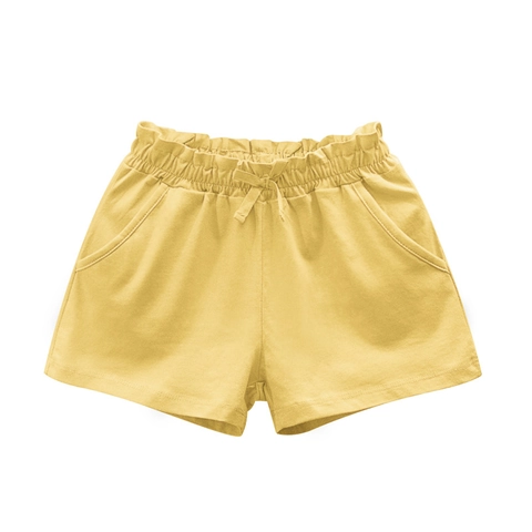 Girls 100% Cotton Shorts Casual Summer Elastic Waist With Bow Knot Dual Pockets Basic Solid Color Breathable Children Bottoms