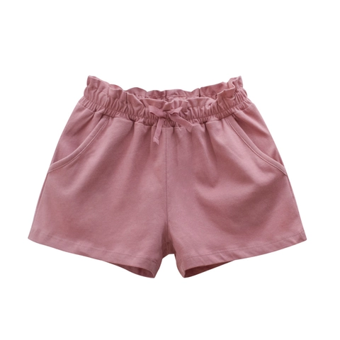 Girls 100% Cotton Shorts Casual Summer Elastic Waist With Bow Knot Dual Pockets Basic Solid Color Breathable Children Bottoms