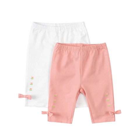 Mädchen Leggings Lycra Baumwolle Elastischer Bund Caprihose Mit Schleife Blumenstickerei Für Kleinkinder Süßer Sommerstil
