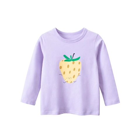 Meisjes Katoen T-Shirt Met Lange Mouwen Ronde Hals Cartoon Aardbeienprint Ademend Zacht Kinderen Casual Top
