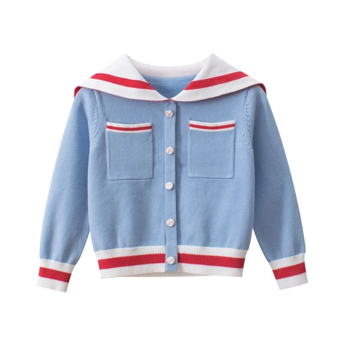 Filles Col Marin Pull En Tricot Et Jupe Plissée Style Académie Coréenne Tenue Mélange De Coton Bleu Clair Vêtements Enfant