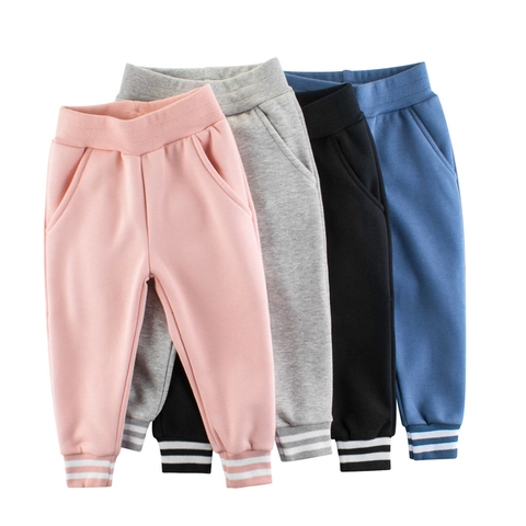 Pantaloni Sportivi In Pile Misto Cotone Per Bambini Vita Elastica Tasche Laterali Polsini A Costine A Righe Ragazze Ragazzi