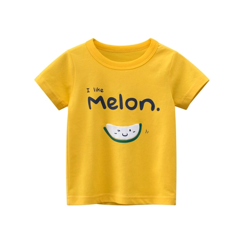 Summer Kids 100% Cotton Short Sleeve T-Shirt Cute Cartoon Fruit Print Smiley Face Round Neck Soft Breathable Top For Baby Girls Boys
