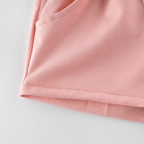 Girls Cotton Shorts Summer Casual Korean Style Elastic Waist Knit Pants With Decorative Buttons Pockets Solid Color Kids Clothing
