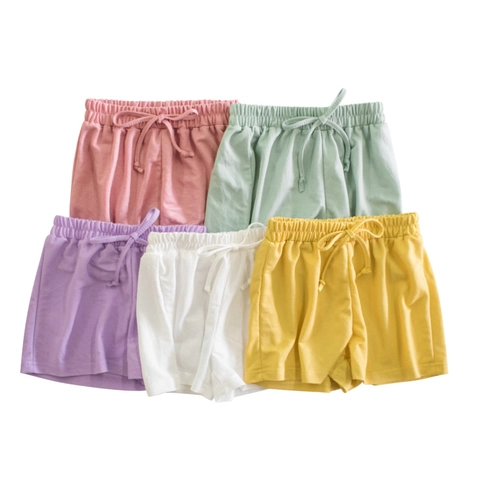 Girls Casual Summer Shorts Viscose Nylon Blend Korean Style Solid Color Soft Breathable Elastic Waist Drawstring Kids Clothing