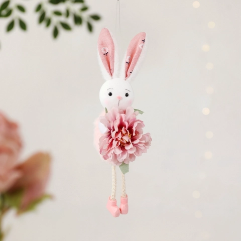 Easter Rabbit Flower Pendant Long Leg Bunny Plush Doll Hanging Decor For Easter Party Home Decoration