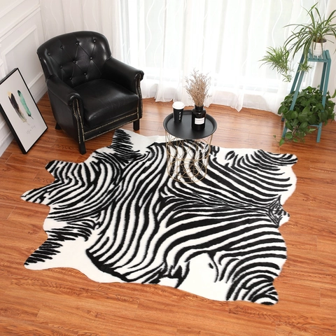 Zebra Print Faux Fur Rug Irregular Shape Animal Skin Pattern Carpet Home Decor Living Room Bedroom Suede Backing