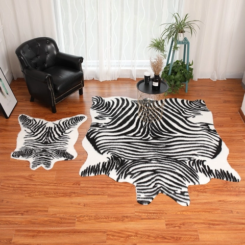 Zebra Print Faux Fur Rug Irregular Shape Animal Skin Pattern Carpet Home Decor Living Room Bedroom Suede Backing
