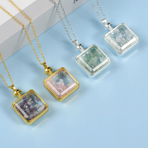 Natural Crystal Stone Crushed Stone Pendant Necklace Real Dandelion Seed Wish Necklaces For Women Personalized Jewelry Gift