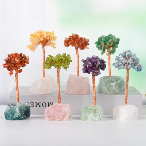 Arbre à Argent en Cristal Naturel Fait Main Branche de Fil de Cuivre Base Minérale Brute Pour Décoration de Bureau à Domicile