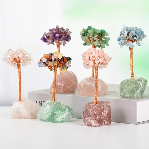 Arbre à Argent en Cristal Naturel Fait Main Branche de Fil de Cuivre Base Minérale Brute Pour Décoration de Bureau à Domicile