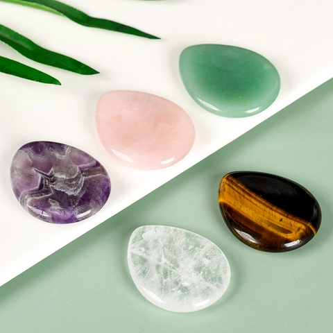 Natural Crystal Worry Stone Thumb Stone Teardrop Shaped Polished Pocket Stone For Meditation Healing Stress Relief Massage Tool